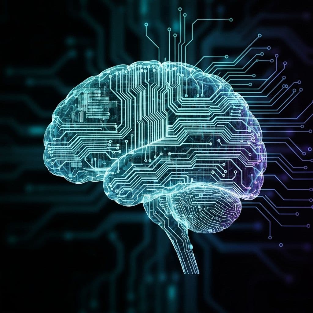 신경망 패턴으로 정보를 처리하는 AI 두뇌 시각화. 수능 기출 패턴을 분석하여 고품질 영어 문제를 자동 생성하는 인공지능 시스템